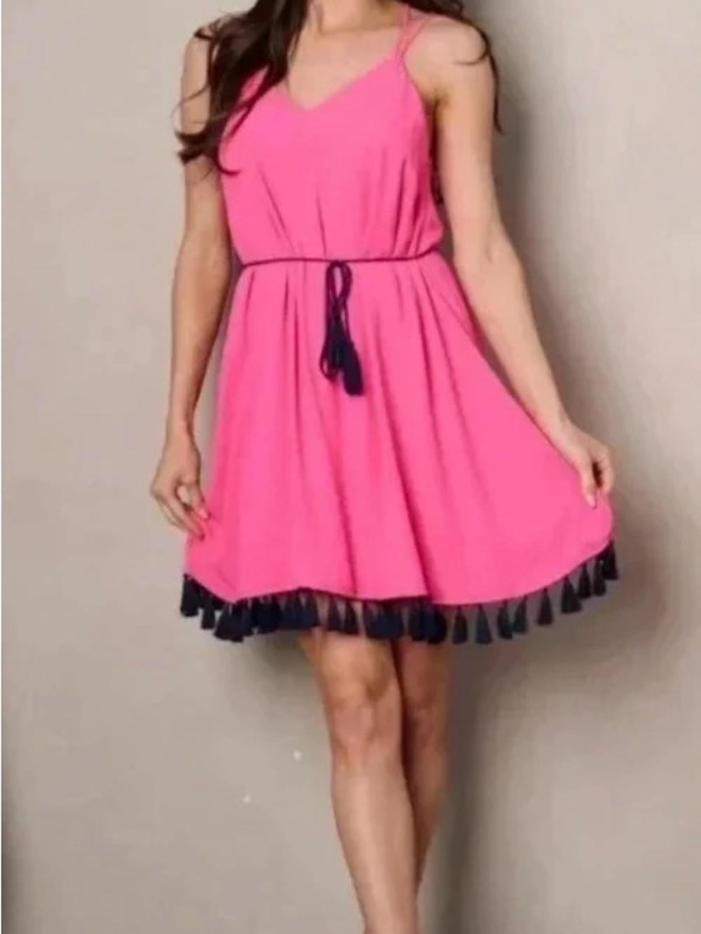 Strut & Bolt Pink Tassel Hem Spaghetti Strap Dress